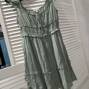 MINE Soft Sage Green Ruffle Tie-Neck Dress
